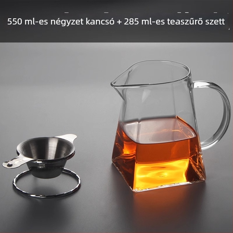 Vastagított hőálló üvegből készült teáskanna beépített szűrővel és kis zöld mandarin szeparátorral a Gongfu tea elkészítéséhez