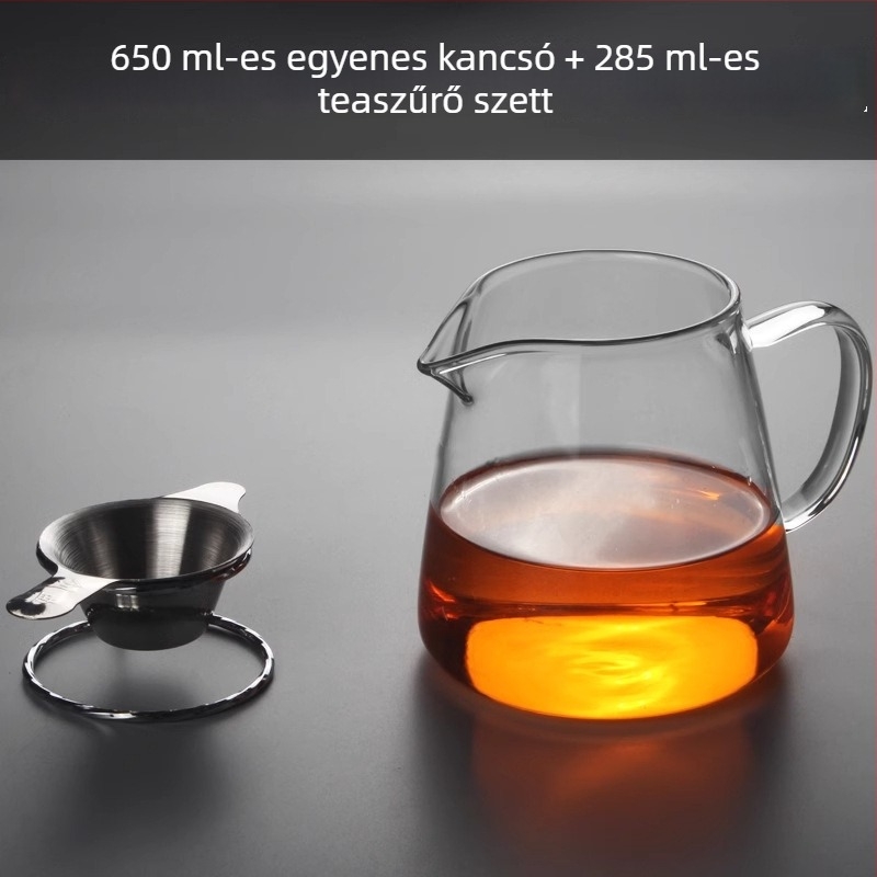 Vastagított hőálló üvegből készült teáskanna beépített szűrővel és kis zöld mandarin szeparátorral a Gongfu tea elkészítéséhez