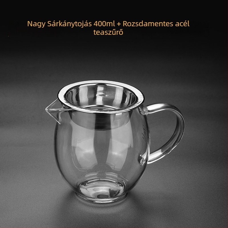 Vastag falú hőálló üvegből készült teáskészlet, szűrővel és elválasztóval, átlátszó otthoni teáskiegészítő