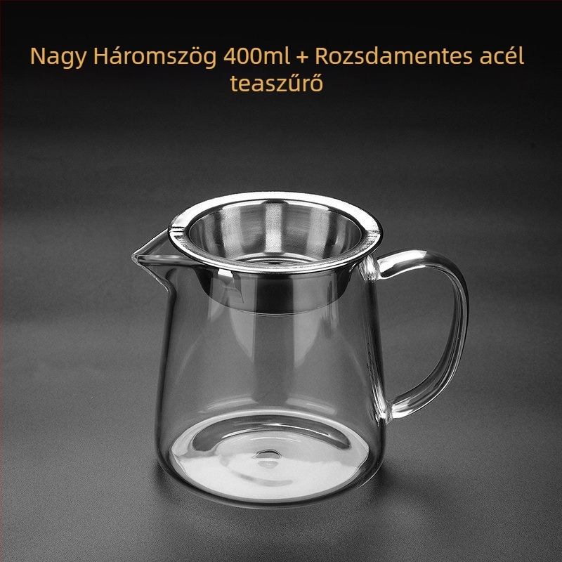 Vastag falú hőálló üvegből készült teáskészlet, szűrővel és elválasztóval, átlátszó otthoni teáskiegészítő