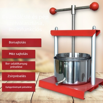 6L rozsdamentes acélból készült kézi sajt- és gyümölcsprés, amely elválasztja a gyümölcslevet a péptől, sajtprés és konyhai szűrés