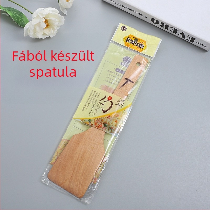 Hosszú nyelű fából készült spatula tapadásmentes serpenyőkhöz