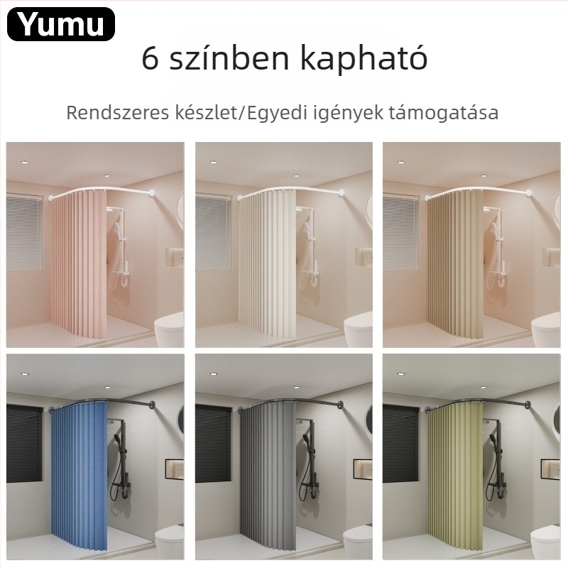 Ívelt sínű összecsukható zuhanyfüggöny, prémium fürdőszobai rúd – fúrás nélkül, vízálló zuhanyfalfüggöny