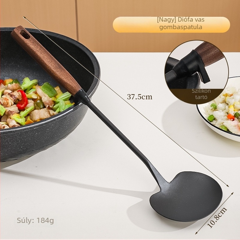 Fából készült fogantyúval, nitridált öntöttvasból készült gomba alakú spatula, főző spatula, leveskanál, könnyen tisztítható konyhai eszközök
