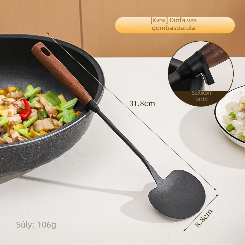 Fából készült fogantyúval, nitridált öntöttvasból készült gomba alakú spatula, főző spatula, leveskanál, könnyen tisztítható konyhai eszközök