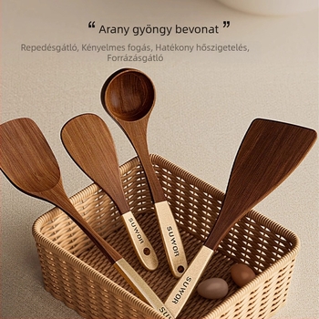 Fából készült spatula tapadásmentes serpenyőkhöz, fekete diófából készült spatula, hőálló konyhai spatula