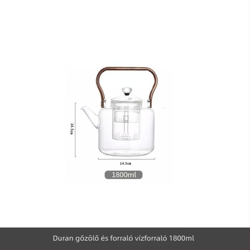 Üveges teáskanna, 2000 ml, nagy kapacitás, vastag falú, hőálló üveg, teafőzéshez