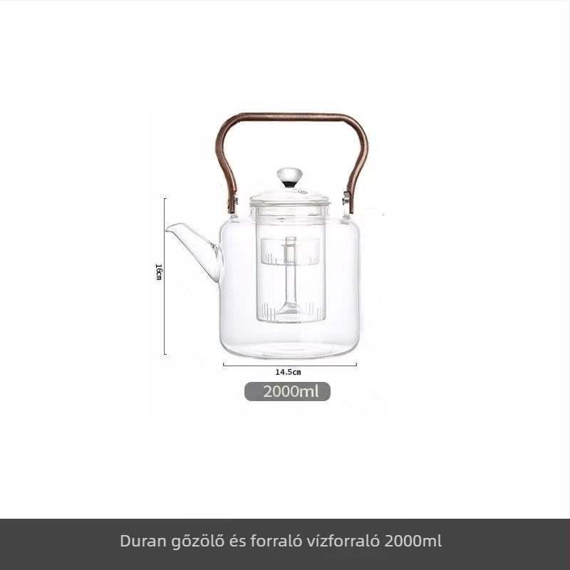 Üveges teáskanna, 2000 ml, nagy kapacitás, vastag falú, hőálló üveg, teafőzéshez