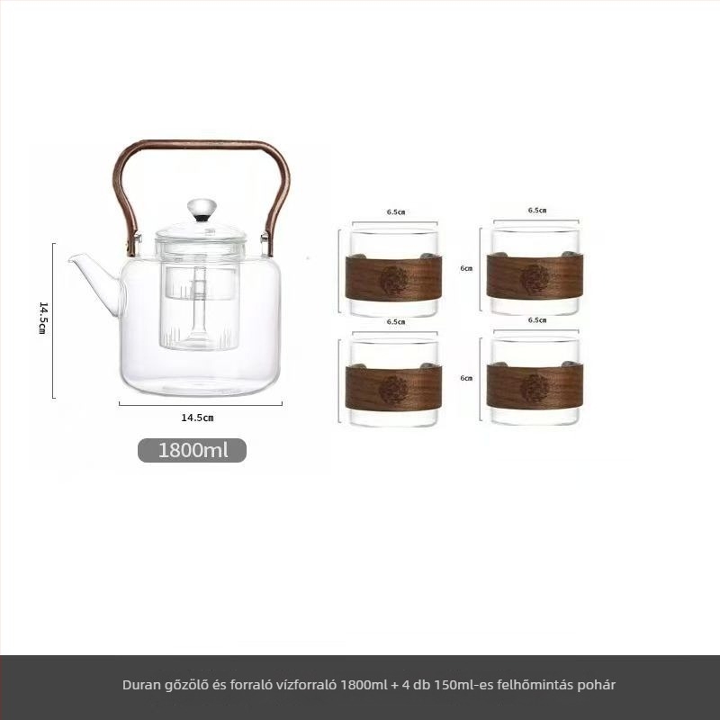 Üveges teáskanna, 2000 ml, nagy kapacitás, vastag falú, hőálló üveg, teafőzéshez