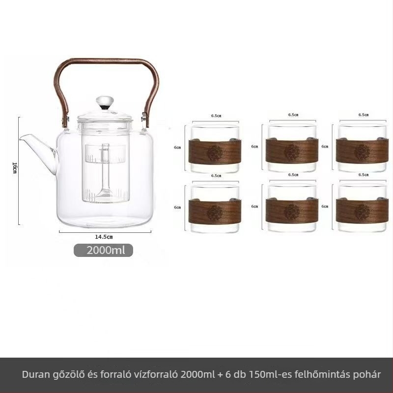 Üveges teáskanna, 2000 ml, nagy kapacitás, vastag falú, hőálló üveg, teafőzéshez