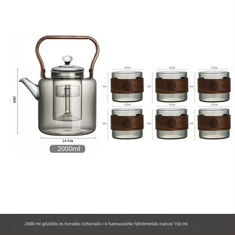Üveges teáskanna, 2000 ml, nagy kapacitás, vastag falú, hőálló üveg, teafőzéshez