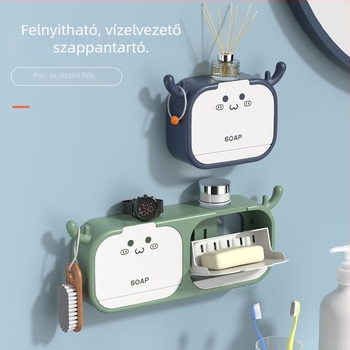 Rajzfilmszerű szappantartó szarvasagancs mintával, fúrás nélkül, vécé- és fürdőszobába, fedéllel, dupla rekesszel és lefolyó