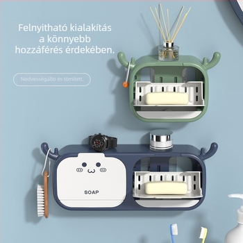 Rajzfilmszerű szappantartó szarvasagancs mintával, fúrás nélkül, vécé- és fürdőszobába, fedéllel, dupla rekesszel és lefolyó