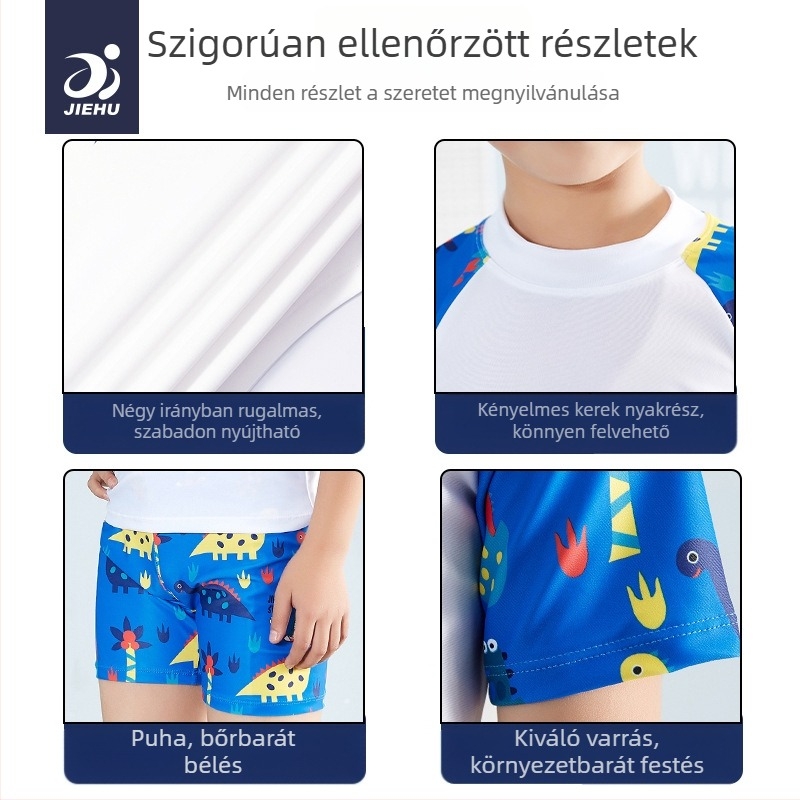 Gyerekeknek készült karikatúra mintás fürdőruha, magas rugalmasságú, split modell, uniszex, háromrészes készlet