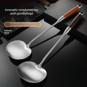 Rozsdamentes acél gomba spatula, fa nyéllel, wok és serpenyő használatra