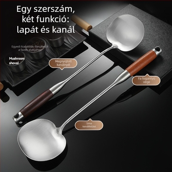 Rozsdamentes acél gomba spatula, fa nyéllel, wok és serpenyő használatra