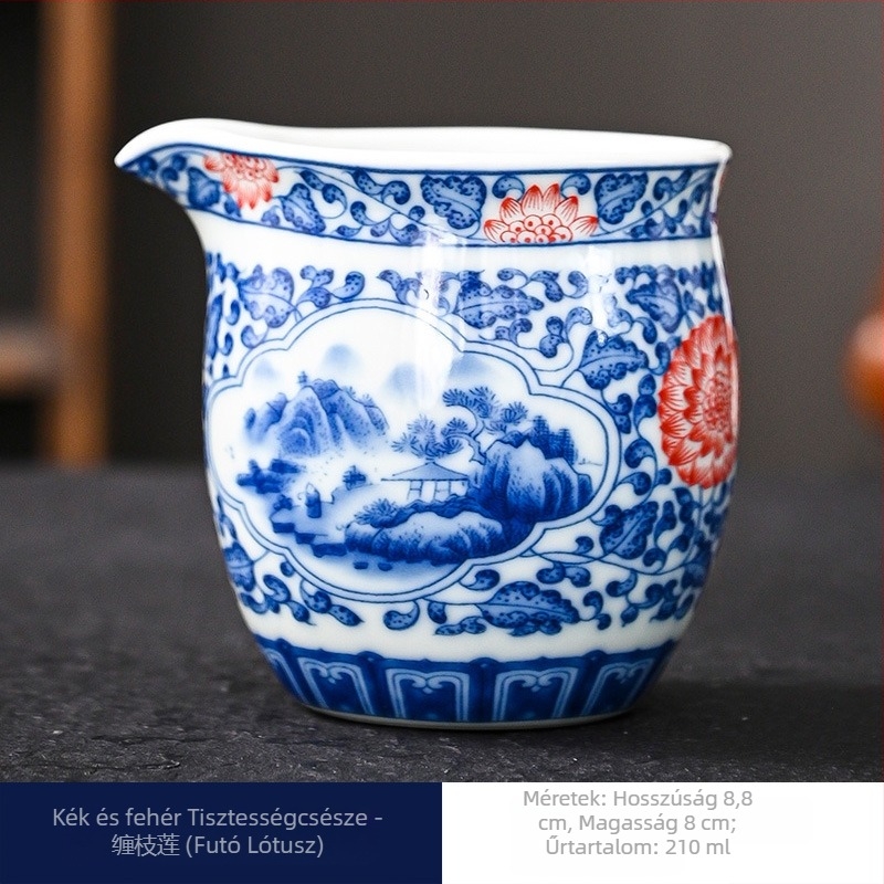 Kék‑fehér porcelán teáscsésze és teás tálca – retro kerámia teáskészlet otthoni gongfu tea ceremóniához