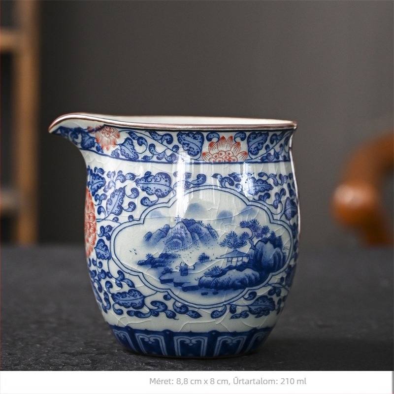 Kék‑fehér porcelán teáscsésze és teás tálca – retro kerámia teáskészlet otthoni gongfu tea ceremóniához
