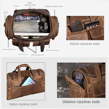 Férfiaknak készült valódi bőrből készült crossbody tornazsák és utazótáska, Crazy Horse bőr, nagy kapacitású, multifunkcionális kézitáska.