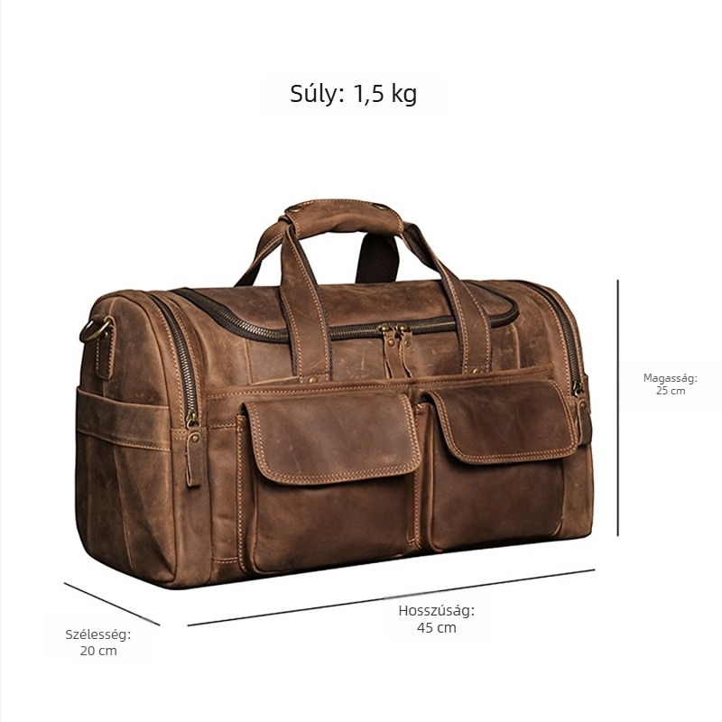 Férfiaknak készült valódi bőrből készült crossbody tornazsák és utazótáska, Crazy Horse bőr, nagy kapacitású, multifunkcionális kézitáska.
