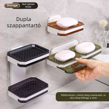 Falra szerelhető szappanadagoló vákuumos tappantókoronggal, dupla rétegű lefolyópolccal a fürdőszobába