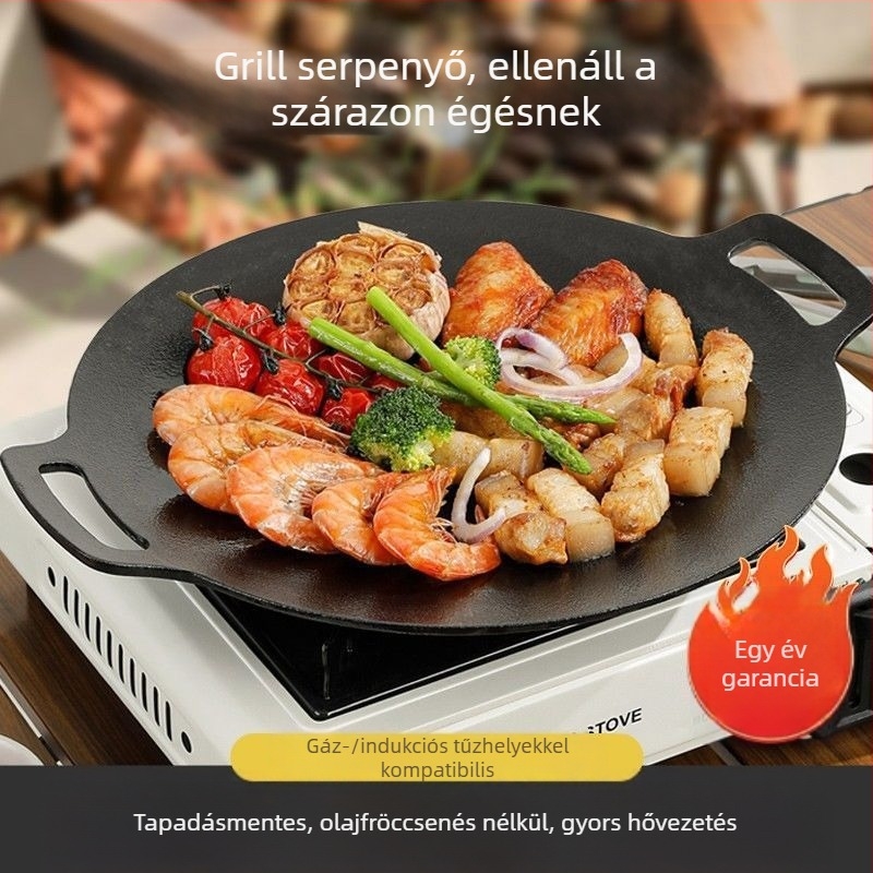 Koreai BBQ grilllemez otthoni használatra — hordozható vasból készült grillfelület kazettás tűzhelyhez és kempingezéshez