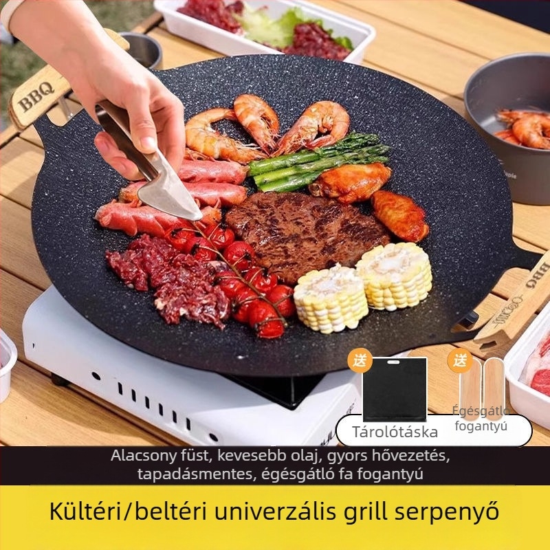 Koreai BBQ grilllemez otthoni használatra — hordozható vasból készült grillfelület kazettás tűzhelyhez és kempingezéshez