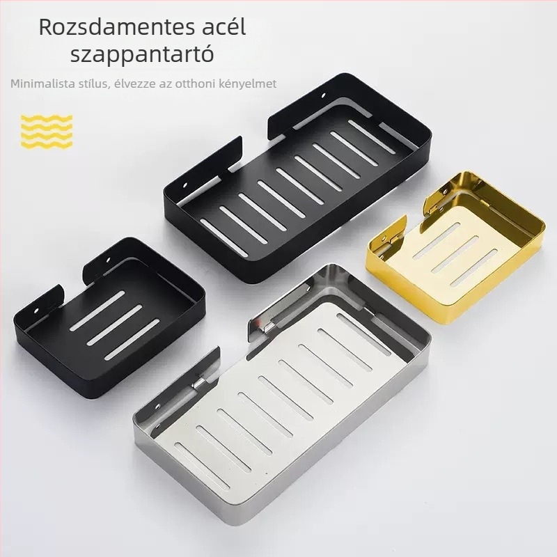 Rozsdamentes acél szappantálca leeresztővel, fúrás nélküli szerelés, fürdőszobába