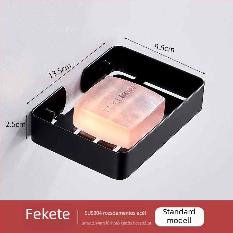 Rozsdamentes acél szappantálca leeresztővel, fúrás nélküli szerelés, fürdőszobába
