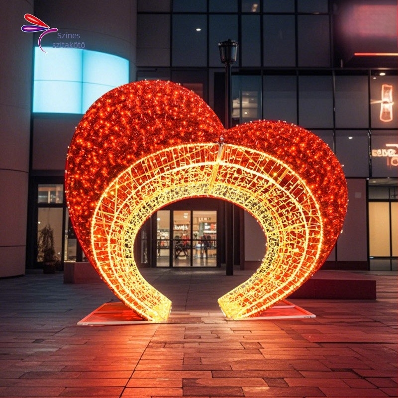 LED szív alakú ív – 3D dekoratív lámpa kültéri használatra, nagy fényű dísz parkokhoz és bevásárlóközpontokhoz