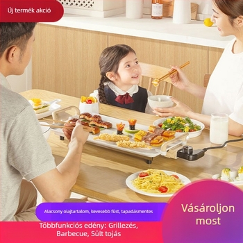Otthoni használatra szánt elektromos füstmentes grillsütő serpenyő, tapadásmentes felülettel, koreai stílusú, mindent egyben grill és halas serpenyő