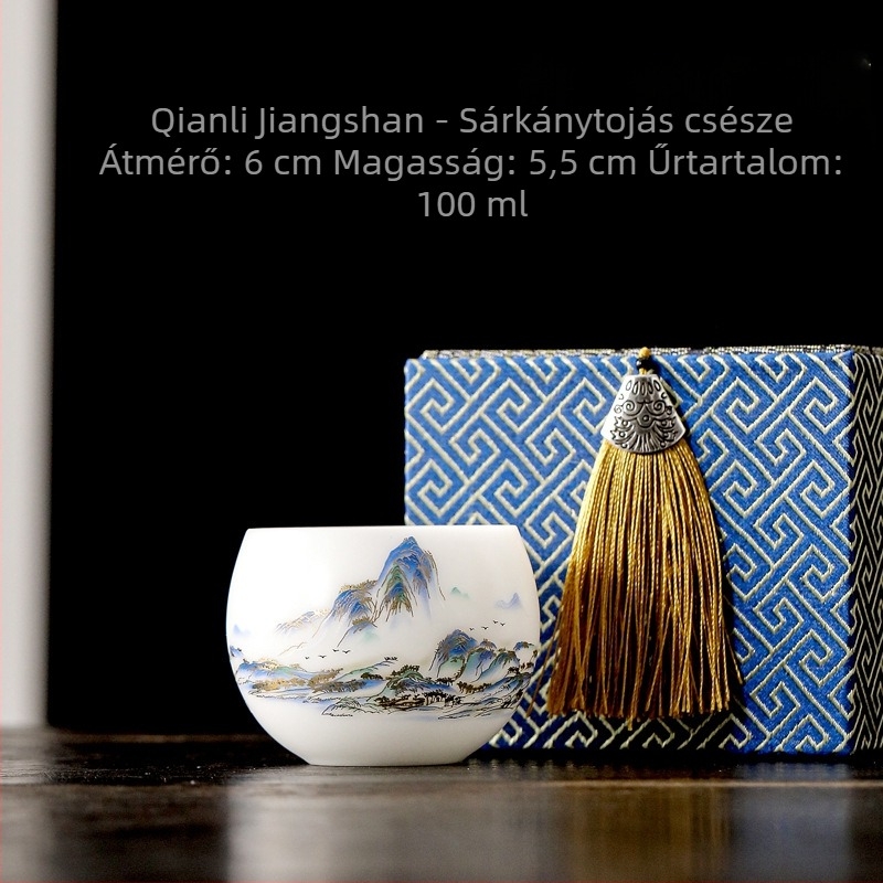 Jégkristály porcelán mestercsésze teához Kung-Fu, egyedi porceláncsésze, elegáns üzleti ajándék díszdobozban