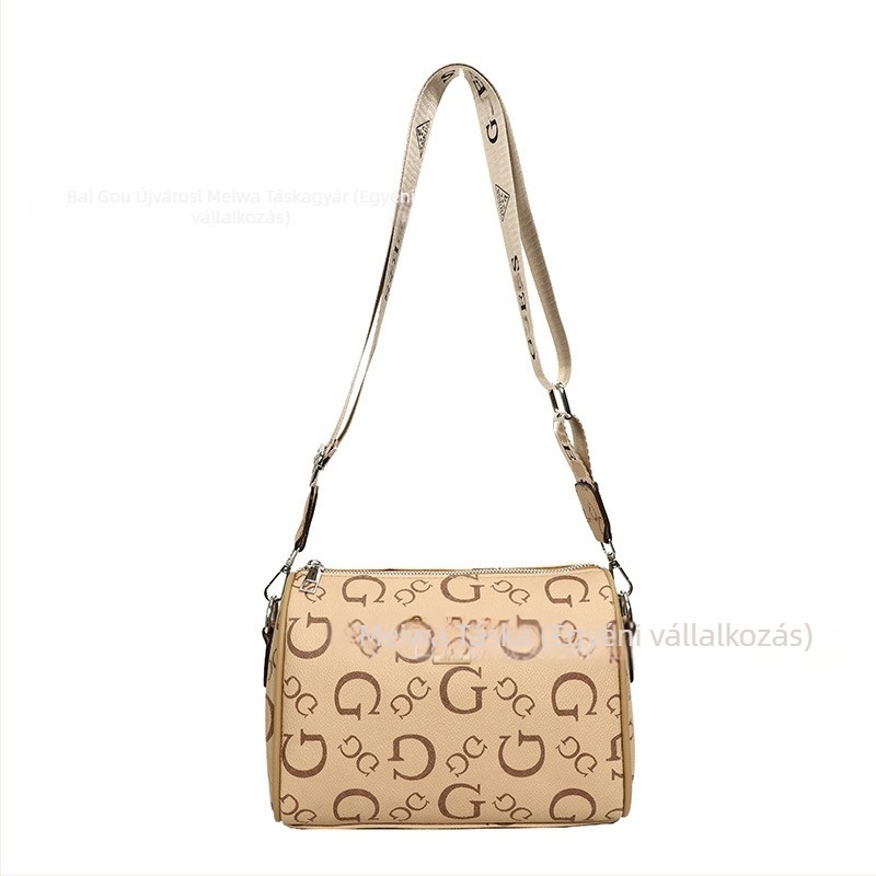 Női crossbody táska cilindrikus formával, PU bőr, közepes méret, cipzáras zárás, poliészter bélés, belső zseb, mindennapi használatra, márka nélküli, betűkkel mintázva európai/amerikai stílusban, téli 2025 megjelenés