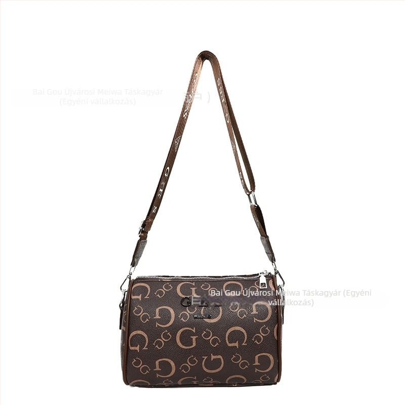 Női crossbody táska cilindrikus formával, PU bőr, közepes méret, cipzáras zárás, poliészter bélés, belső zseb, mindennapi használatra, márka nélküli, betűkkel mintázva európai/amerikai stílusban, téli 2025 megjelenés