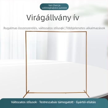 Arany színű fém ív esküvőkhöz és születésnapi rendezvényekhez, négyzet alakú kovácsoltvas ív virágtartóval, helyszíni dekorációhoz, méret 2 m × 2 m