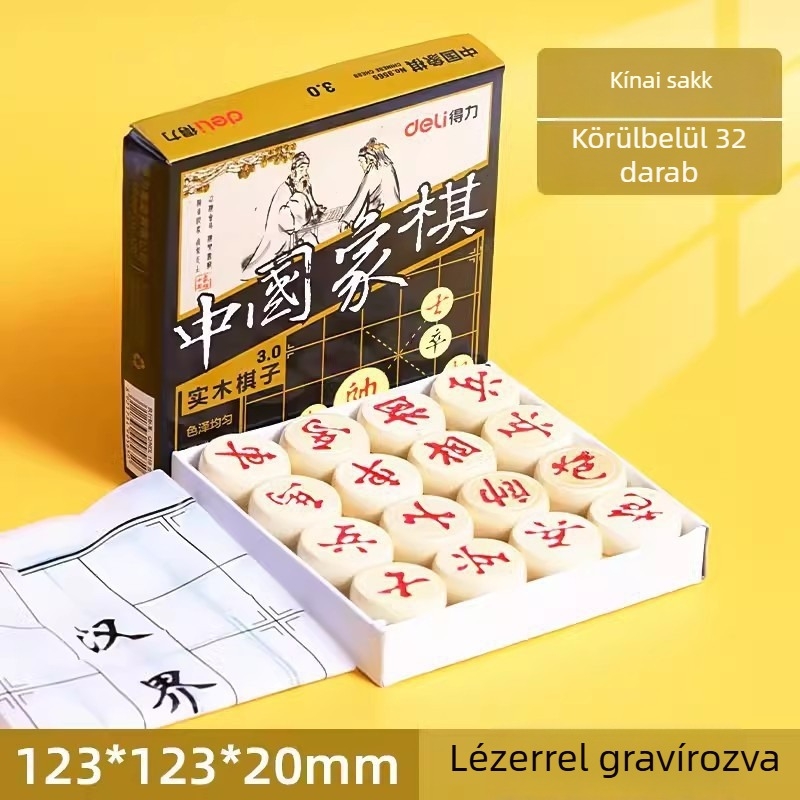 Deli fából készült kínai sakkkészlet kezdőknek, nagy és közepes méretben, sakkpapírral, otthoni használatra