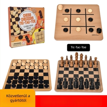 Fából készült, kétoldalas sakk-dáma tábla – 3 az 1-ben készlet két játékos számára, logikai fejtörő játék