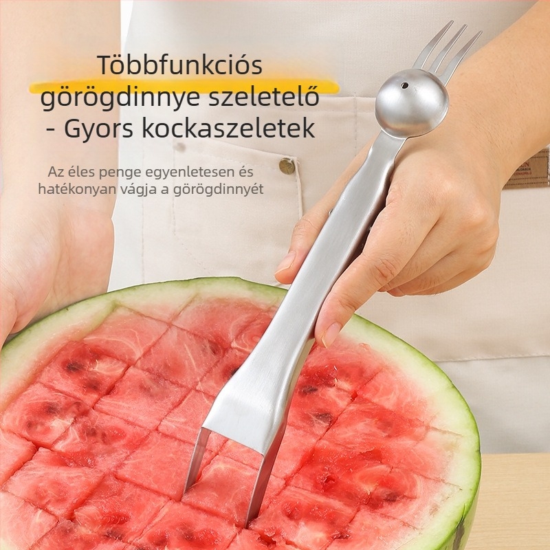 Kétfejű rozsdamentes acél dinnyevágó villa és gyümölcsfelosztó