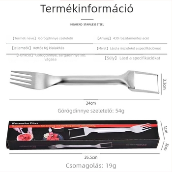 430 rozsdamentes acél dinnyevágó és kockázó, kettős fejű, pép kiemelésére
