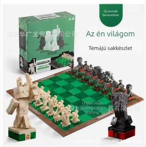 Minecraft Edition sakk – MC téma Steve figura, játék blokkokból álló puzzle, születésnapi ajándék