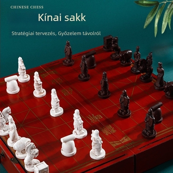 Hordozható kínai sakk tábla 3D terrakotta katonák figuráival