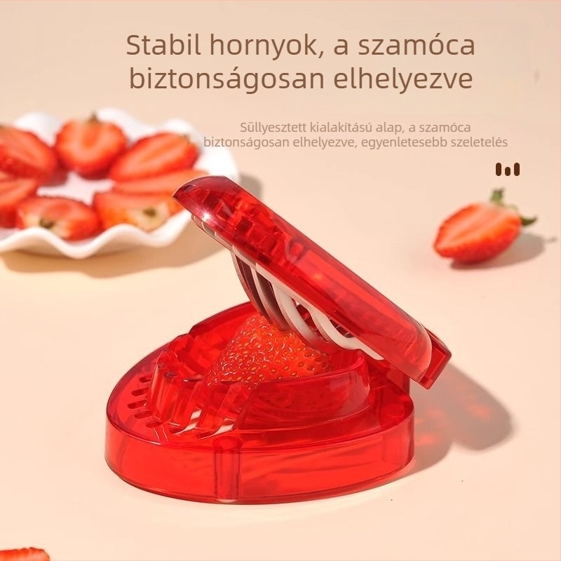 Rozsdamentes acél eper szeletelő és gyümölcsvágó tortákhoz és gyümölcstálakhoz