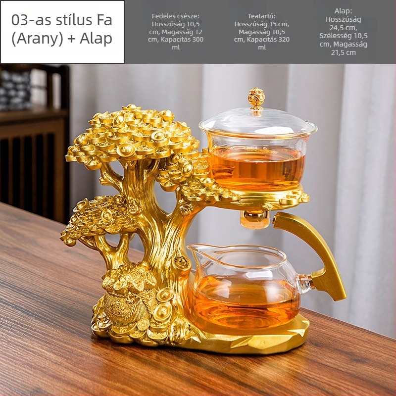 Üveg Kung-Fu teáskészlet automatikus mágneses teafőzővel, otthonra és irodába, 6 személyre