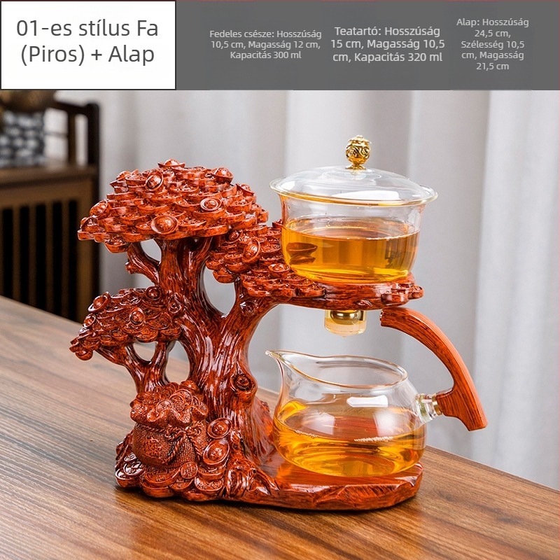 Üveg Kung-Fu teáskészlet automatikus mágneses teafőzővel, otthonra és irodába, 6 személyre