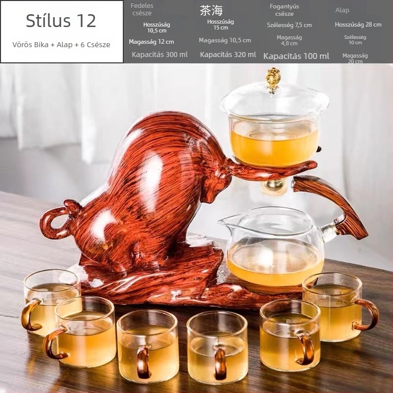 Üveg Kung-Fu teáskészlet automatikus mágneses teafőzővel, otthonra és irodába, 6 személyre