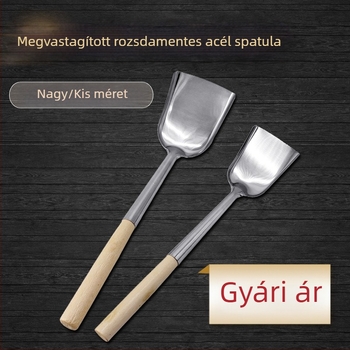 Fakanalas spatula rozsdamentes acél fejjel, fa nyelű konyhai eszköz