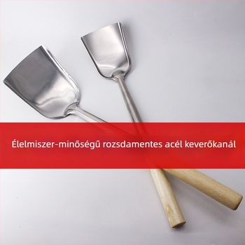 Fakanalas spatula rozsdamentes acél fejjel, fa nyelű konyhai eszköz