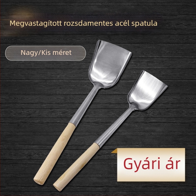 Fakanalas spatula rozsdamentes acél fejjel, fa nyelű konyhai eszköz