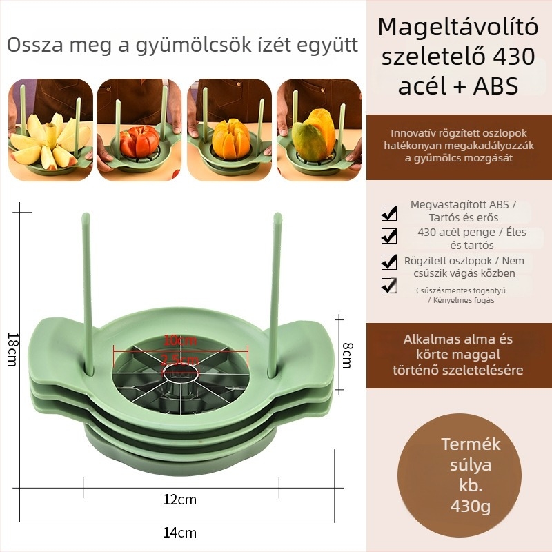 Nemesacélból készült alma szeletelő és hámozó készlet – nagy méretű, többfunkciós gyümölcs-előkészítő eszköz maghéj eltávolítással
