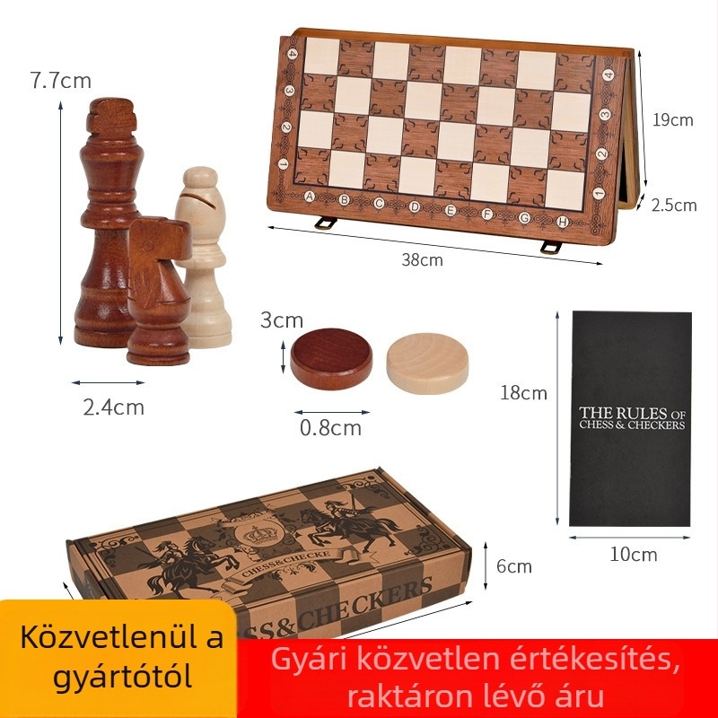 Kettő az egyben: fa összecsukható mágneses sakk és dáma – hordozható oktató társasjáték két játékos számára